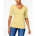 thumbnail image 1 of Karen Scott Elbow Sleeve Cotton Top Lemon Sugar L, 1 of 1