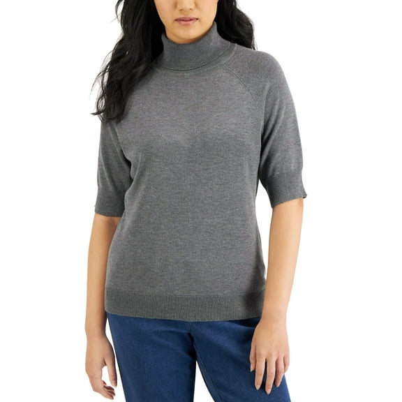 Karen Scott Elbow-Sleeve Turtleneck Sweater Charcoal heather S