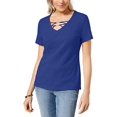 thumbnail image 1 of Karen Scott Embellished T-Shirt Womens L Blue shirt MSRP $26, 1 of 1