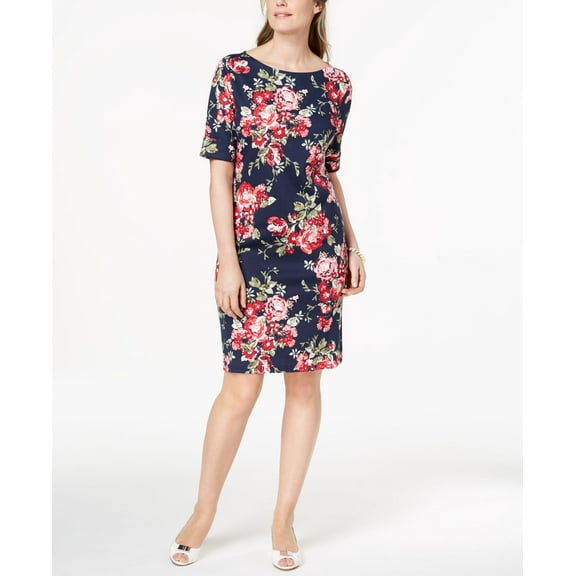 Karen Scott Floral Print Shift Dress Intrepid Blue XS