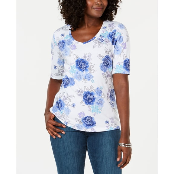 Karen Scott Floral Print T-Shirt Ultra Blue XS