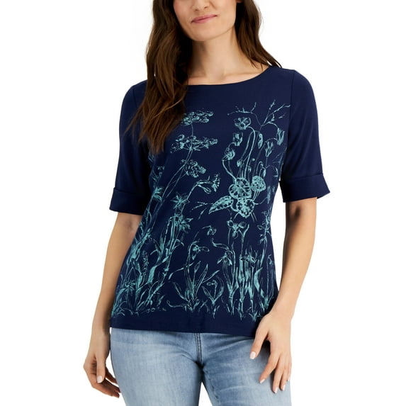 Karen Scott Grow With Me Boatneck Top Intrepid Blue L