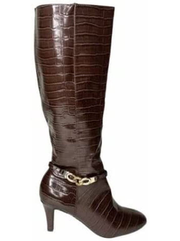 Hanna Dress Boots, Brown Croco, Size 8.5M