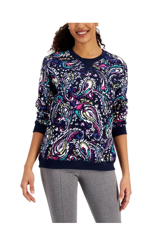 Jane Paisley Crewneck Top Intrepid Blue M