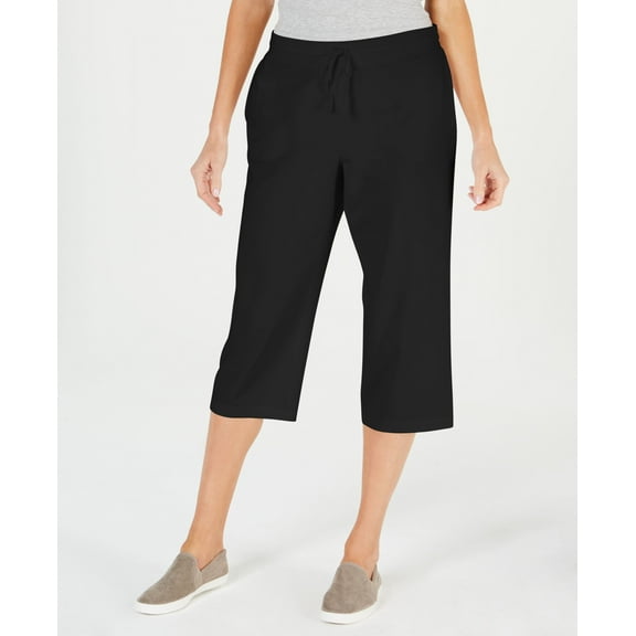 Karen Scott Knit Drawstring Capri Pants Deep Black XS