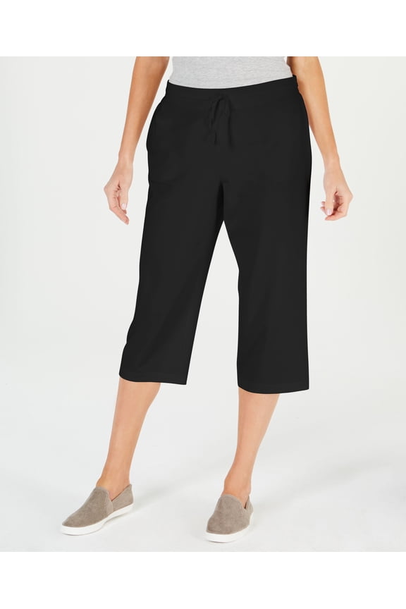 Knit Drawstring Capri Pants Deep Black XS