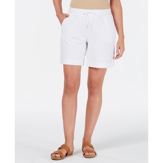 Karen Scott Knit Drawstring Shorts Bright White XS