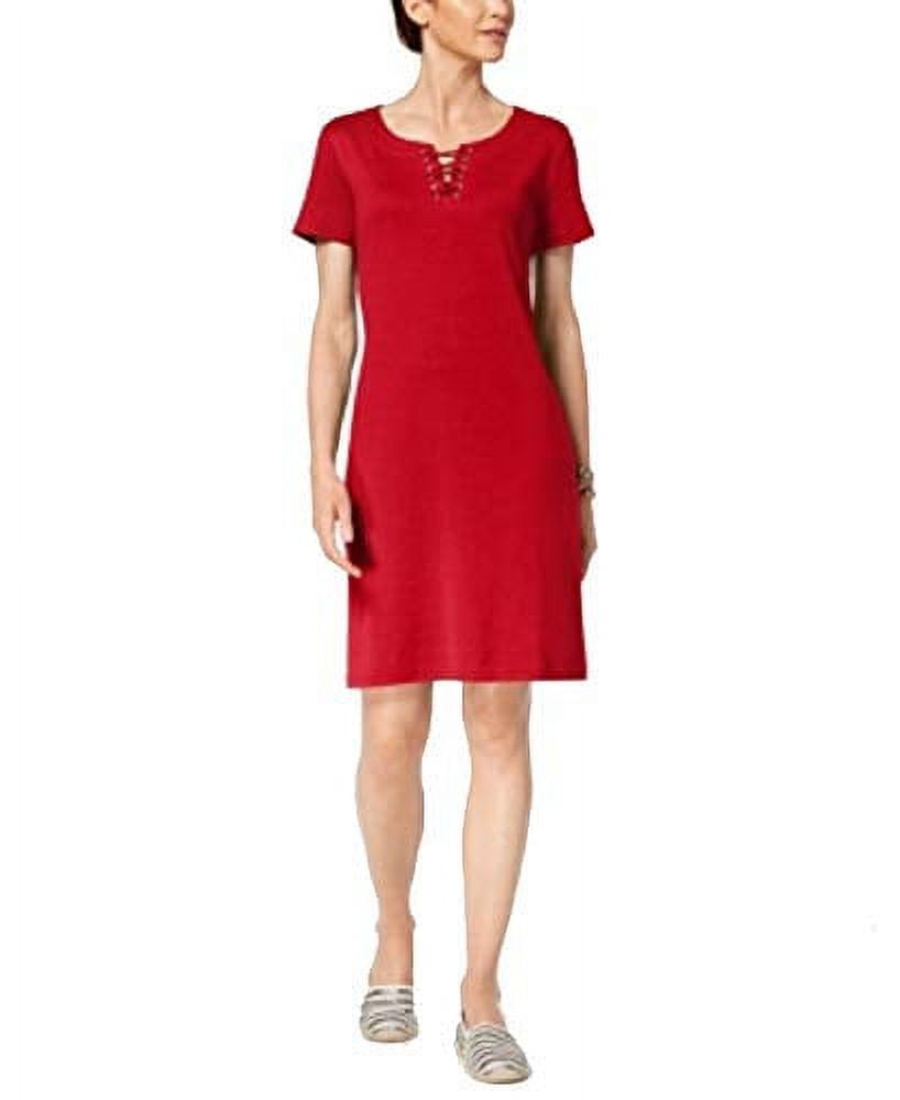 Karen Scott Lace Up Shift Dress Womens XXL Red dress MSRP 33 Walmart