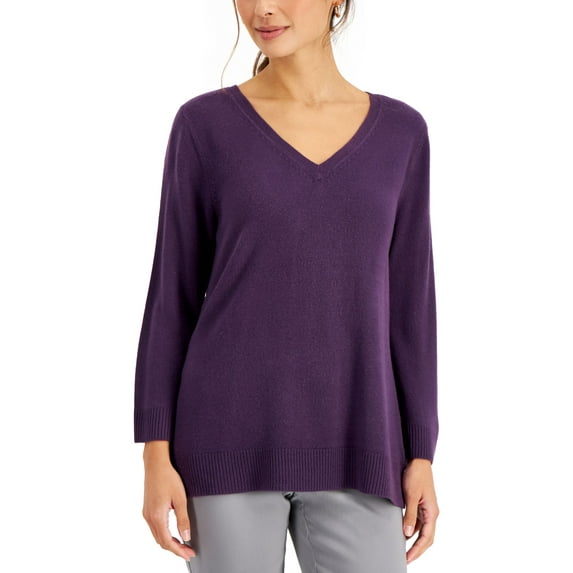 Karen Scott Luxsoft V Neck Sweater Purple Dynasty XL