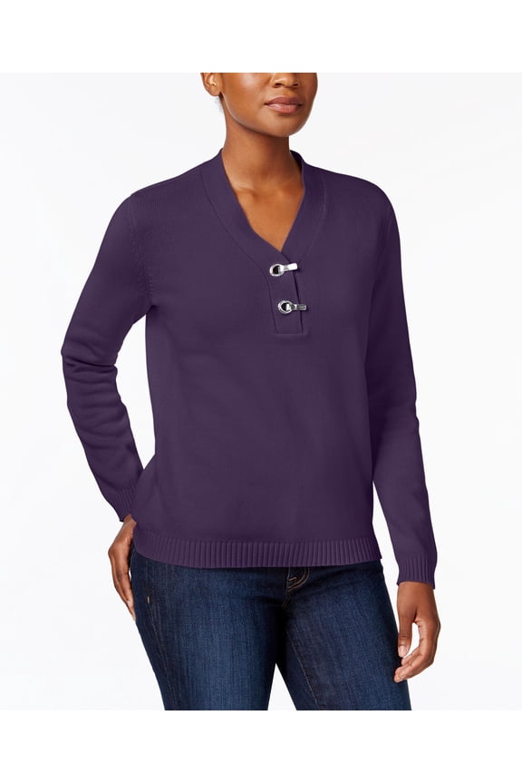 Metallic Hardware Cotton Sweater Purple Dynasty XS