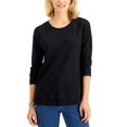 thumbnail image 1 of Karen Scott Mini Waffled Crewneck Top Deep Black M, 1 of 1