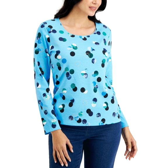 Karen Scott Mixed Dot Long Sleeve Top Clear Skies M