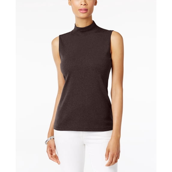 Karen Scott Mock Neck Tank Top Chocolate L