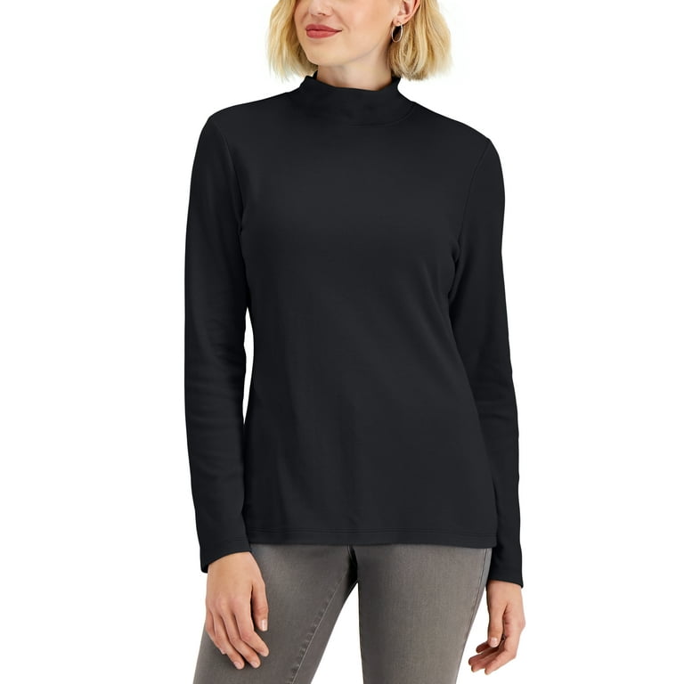 Karen Scott Mock Neck Top Deep Black L Walmart