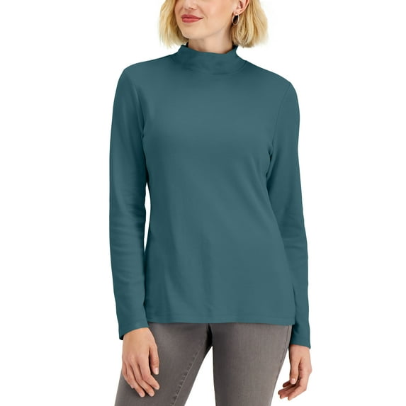 Karen Scott Mock Neck Top Deep Jade L