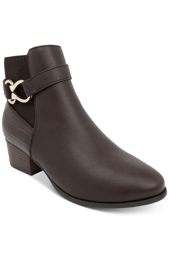 Womens Brown Buckle Hardware Strap Goring Cushioned Nadine Almond Toe Block Heel Zip-Up Booties 10 M