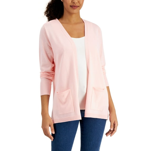 Karen Scott Open Front Cardigan Soft Pink S