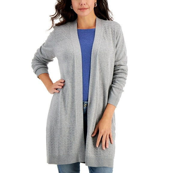 Karen Scott Ottoman Open Front Duster Smoke Grey Heather M