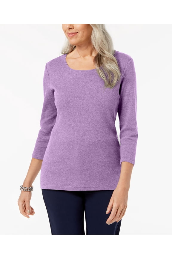 Petite 3/4 Sleeve Cotton Scoop Neck Top Fragrant Lilac P2XL