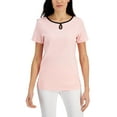 thumbnail image 1 of Karen Scott Petite Contrast Trim Keyhole T-Shirt Soft Pink PL, 1 of 1
