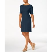 KAREN SCOTT Petite Cotton Elbow Sleeve Dress Blue PS