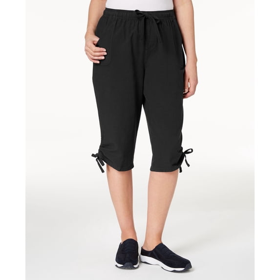Karen Scott Petite Cotton Pull on Skimmer Capri Pants Deep Black PP