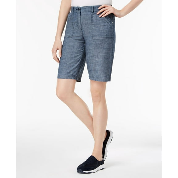 Karen Scott Petite Cotton Shorts (Chambray, 14P)