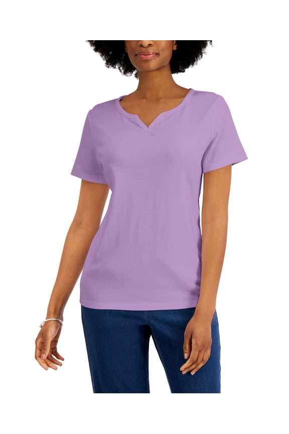 Petite Cotton Split Neck Top Fragrant Lilac P2XL