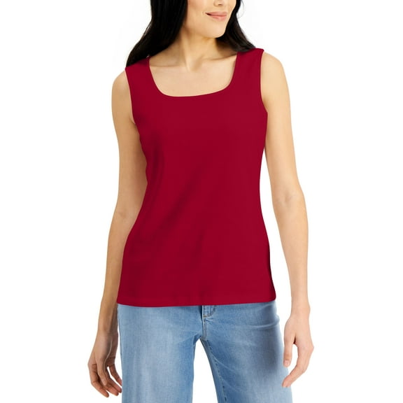 Karen Scott Petite Cotton Square Neck Tank Top New Red Amore PP