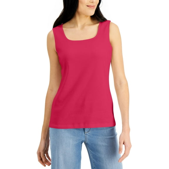 Karen Scott Petite Cotton Square Neck Tank Top Radient Rose PL