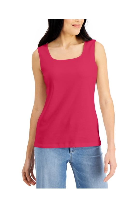 Petite Cotton Square Neck Tank Top Radient Rose PL