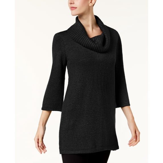 Karen Scott Petite Cowl Neck Sweater Black White PM