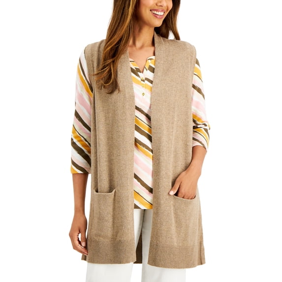 Karen Scott Petite Duster Vest Chestnut Heather PS