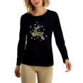 thumbnail image 1 of Karen Scott Petite Embellished Holiday Graphic T-Shirt Deep Black Reindeer PS, 1 of 1