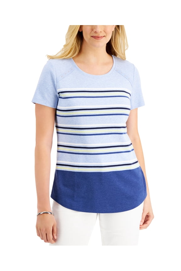 Petite Flag Stripe Top Light Blue Heather PL