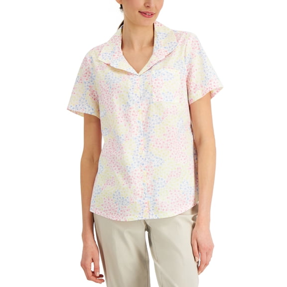 Karen Scott Petite Floral Print Woven Shirt Citron Aura Combo PXS