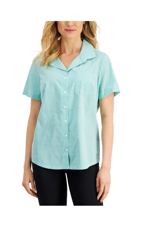Petite Gingham Woven Shirt Coastline Teal PL