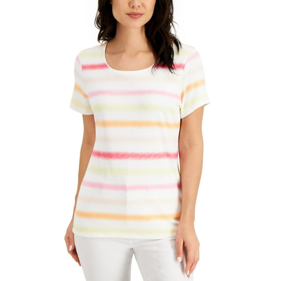 Karen Scott Petite Gradient Stripe Top Rose Glow PS