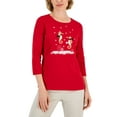 thumbnail image 1 of Karen Scott Petite Holiday Print 3/4 Sleeve Tops New Red Amore Seahorse PM, 1 of 1