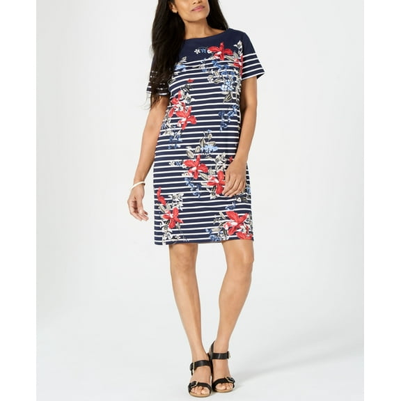Karen Scott Petite Liberty Garden Dress Intrepid Blue PXS