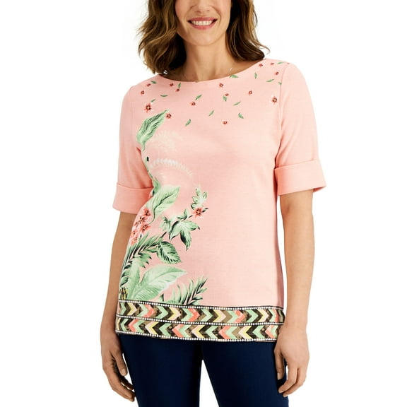 Karen Scott Petite Maui Oasis Boatneck Top Boca Blush PS