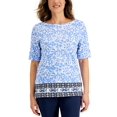 thumbnail image 1 of Karen Scott Petite Oahu Dream Elbow Sleeve Boatneck Top Intrepid Blue PL, 1 of 1