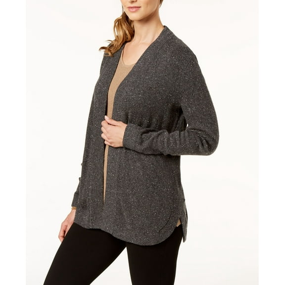 Karen Scott Petite Open Front Cardigan Charcoal Heather PXS