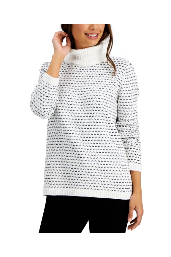 Petite Patterned Turtleneck Sweater Bright White Combo PXL
