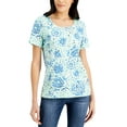 thumbnail image 1 of Karen Scott Petite Printed Scoop Neck T-Shirt Aqua Ice PS, 1 of 1