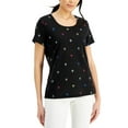 thumbnail image 1 of Karen Scott Petite Printed Scoop Neck T-Shirt Deep Black PS, 1 of 1