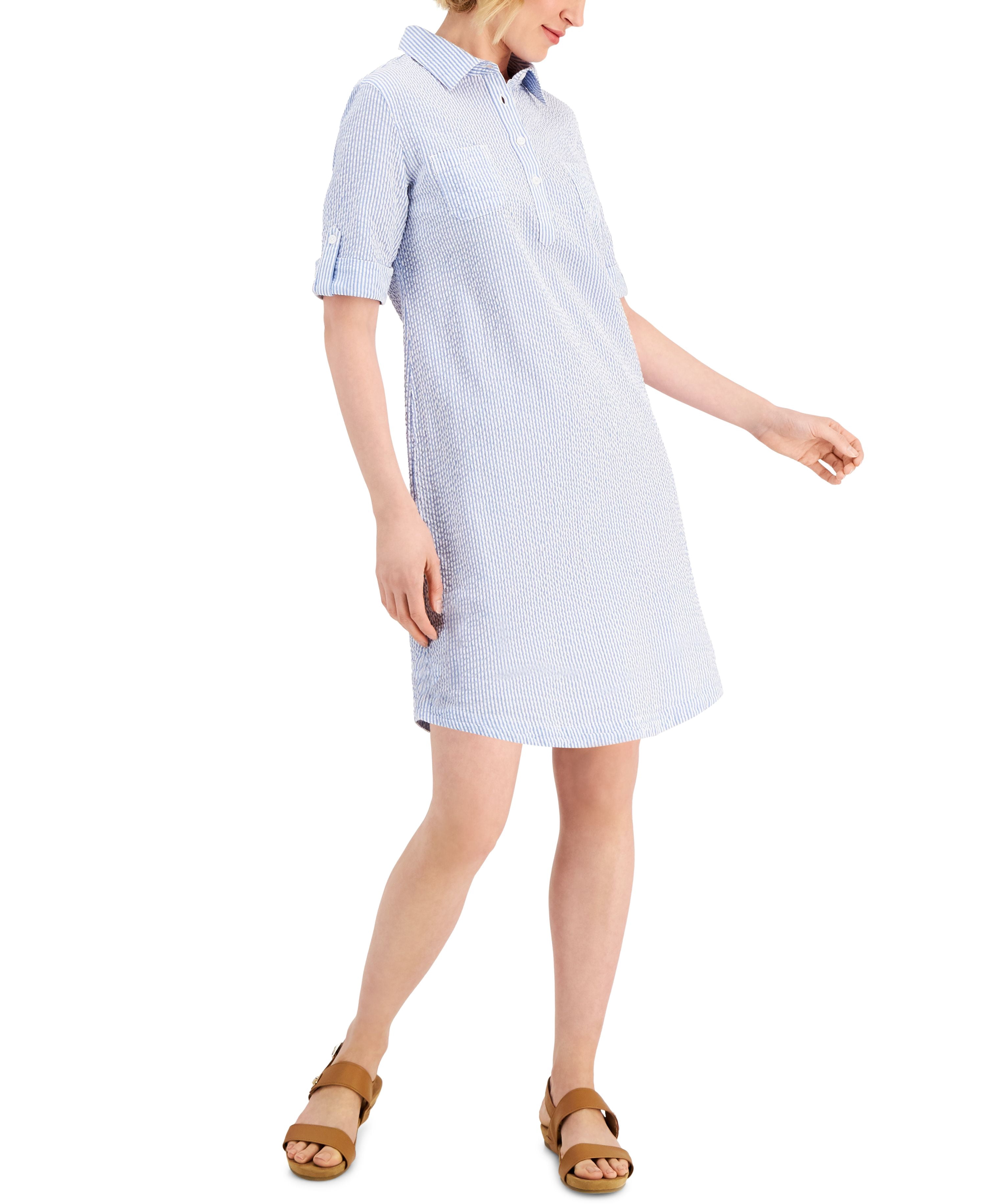 karen scott shirt dress Karen Scott Petite Seersucker Shirtdress Ultramarine PM