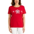 thumbnail image 1 of Karen Scott Petite Short Sleeve Triple Shine Top New Red Amore PXS, 1 of 1