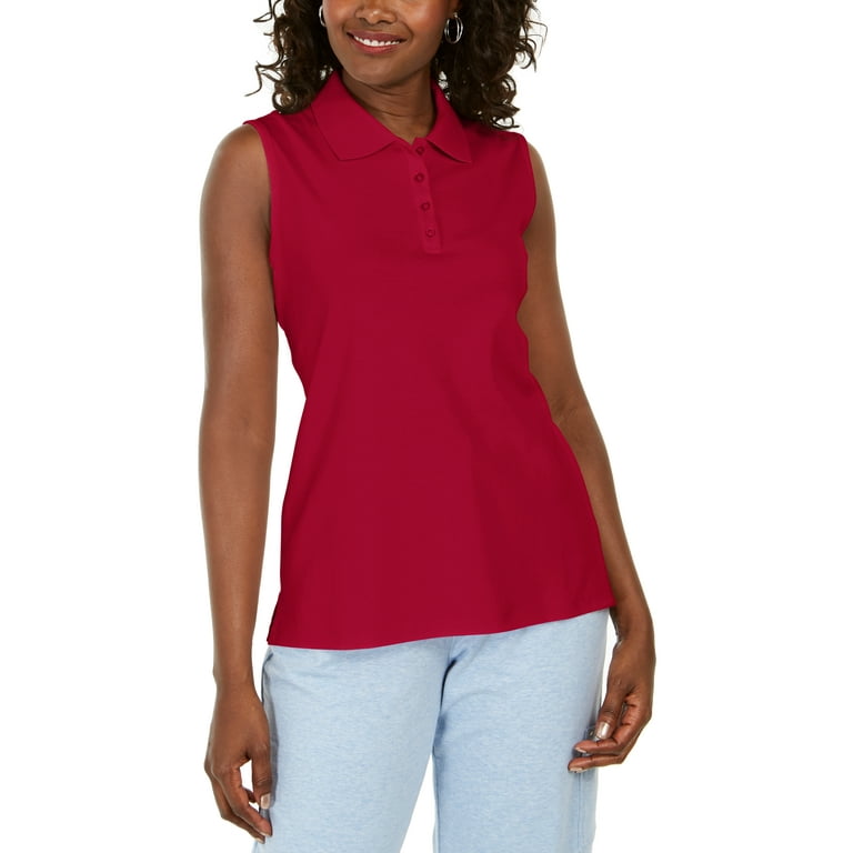 Ladies red sleeveless polo shirts sale