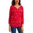 thumbnail image 1 of Karen Scott Petite Snowflake Print Henley Top New Red Amore PXS, 1 of 1